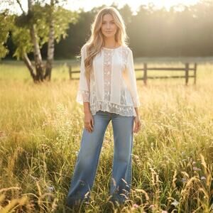 Anthropologie Gryphon Camellia Silk Embroidery Lace Romantic BOHO Blouse Small